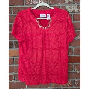 Alfred Dunner Red/Orange Short Sleeve Beaded Top Size L Excellent Condition